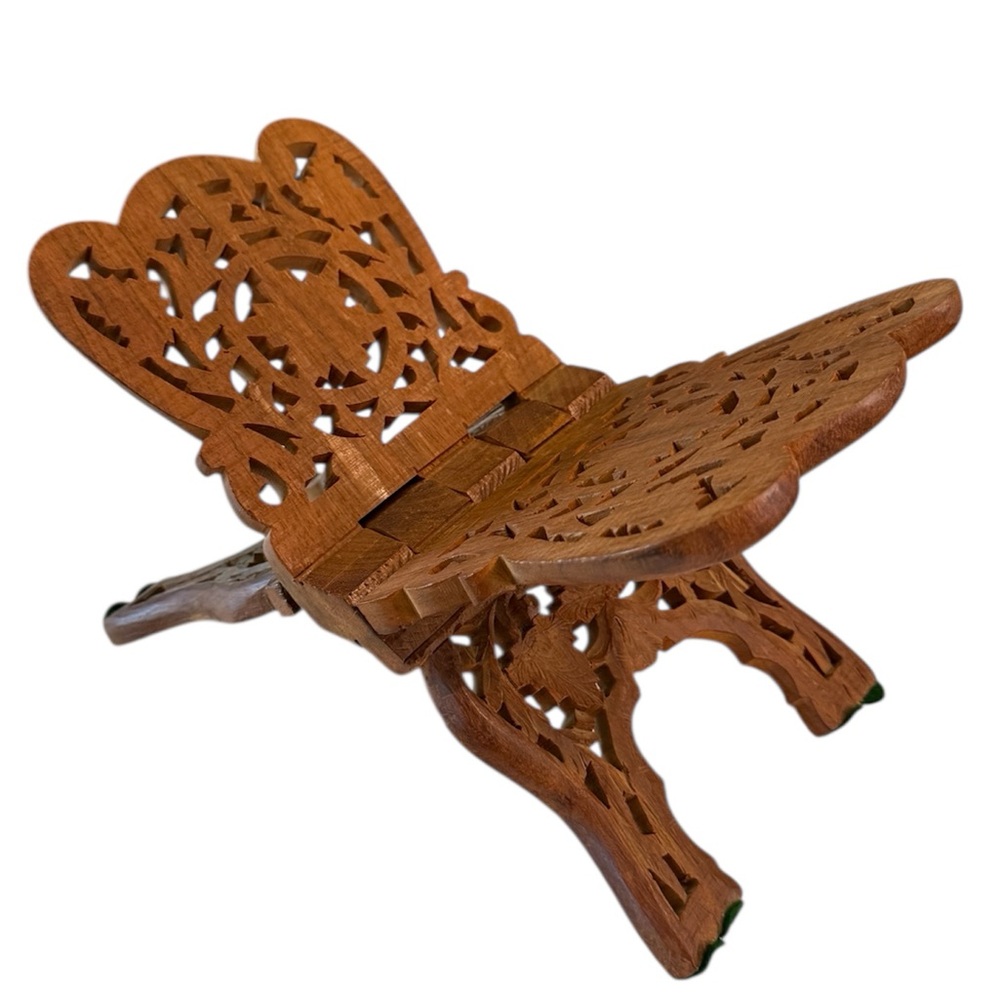 Vintage Hand-Carved Wood Folding Book Stand Like NeW Condition